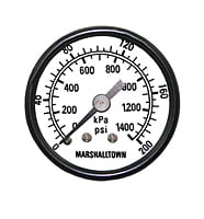 21999-0943 Tsunami Compressed Air System Component Pressure Gage - (0-200 PSI) - 1/8" back mount - 1/4" NPT & 1/2" NPT Regulators