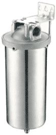 FCJ-10-1 304 SS Single Round Filter Vessel; 10" length; 4.0"-4.5" diameter; 1.0" in/out; DOE